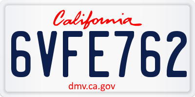 CA license plate 6VFE762