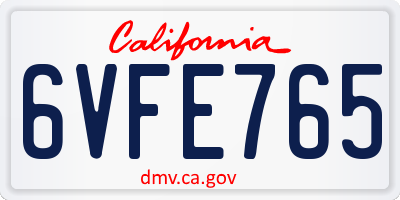 CA license plate 6VFE765