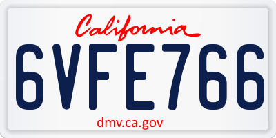 CA license plate 6VFE766