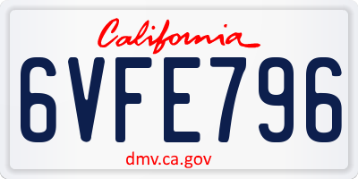 CA license plate 6VFE796