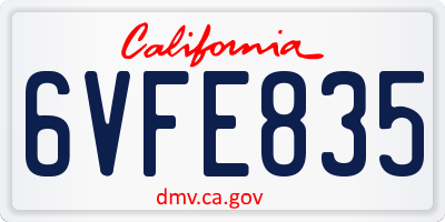 CA license plate 6VFE835