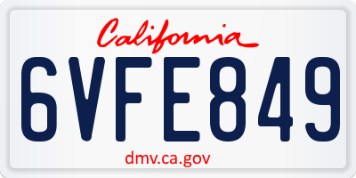 CA license plate 6VFE849
