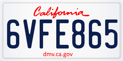 CA license plate 6VFE865