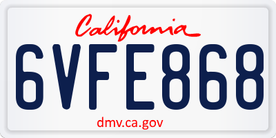 CA license plate 6VFE868