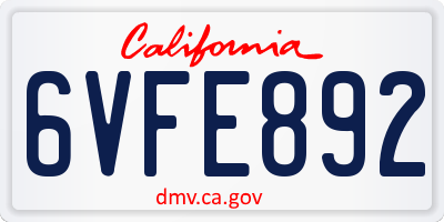 CA license plate 6VFE892
