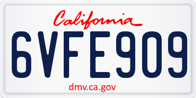 CA license plate 6VFE909