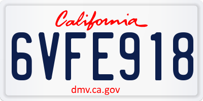CA license plate 6VFE918