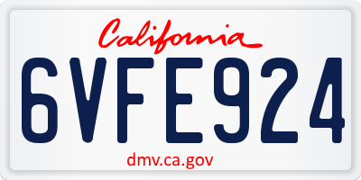 CA license plate 6VFE924