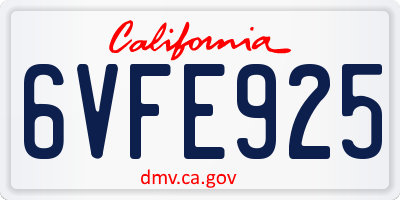 CA license plate 6VFE925