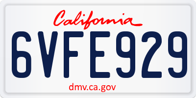 CA license plate 6VFE929