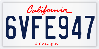 CA license plate 6VFE947