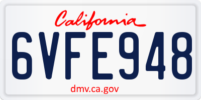 CA license plate 6VFE948