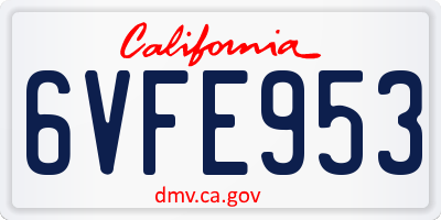 CA license plate 6VFE953