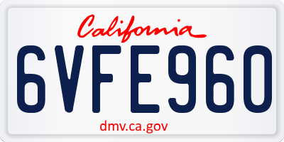 CA license plate 6VFE960
