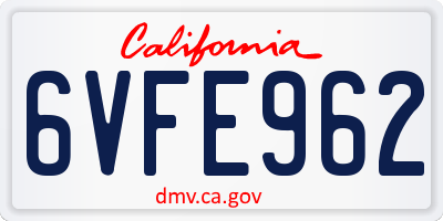 CA license plate 6VFE962