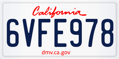 CA license plate 6VFE978