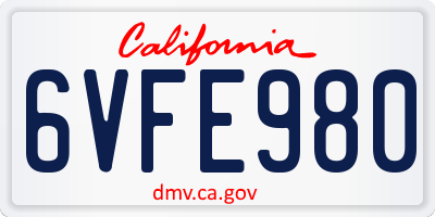 CA license plate 6VFE980