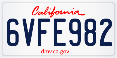CA license plate 6VFE982