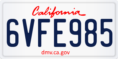 CA license plate 6VFE985