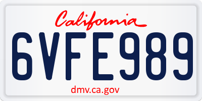 CA license plate 6VFE989