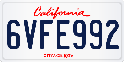CA license plate 6VFE992