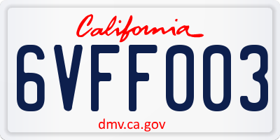 CA license plate 6VFF003