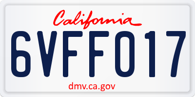 CA license plate 6VFF017