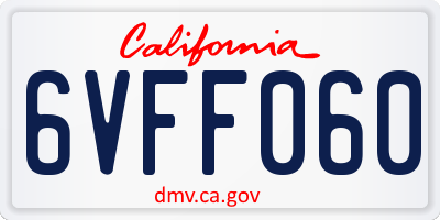 CA license plate 6VFF060