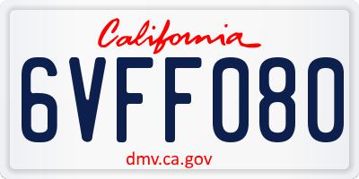 CA license plate 6VFF080