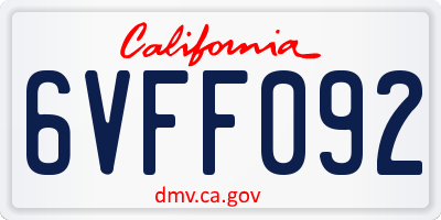 CA license plate 6VFF092