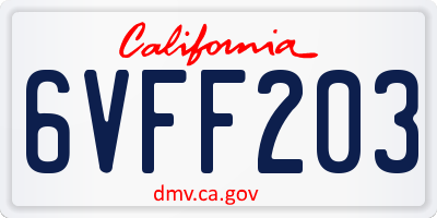 CA license plate 6VFF203