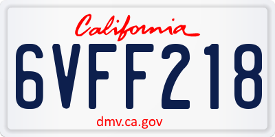 CA license plate 6VFF218