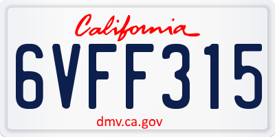 CA license plate 6VFF315