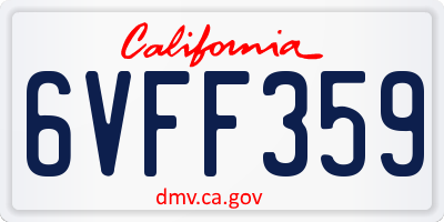 CA license plate 6VFF359