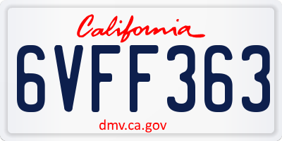 CA license plate 6VFF363