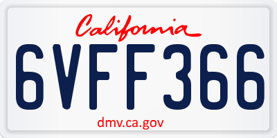 CA license plate 6VFF366