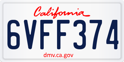 CA license plate 6VFF374