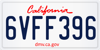 CA license plate 6VFF396