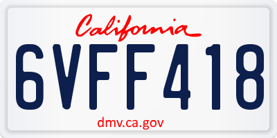 CA license plate 6VFF418