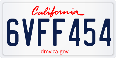 CA license plate 6VFF454