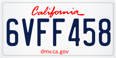 CA license plate 6VFF458