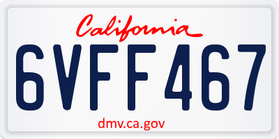 CA license plate 6VFF467