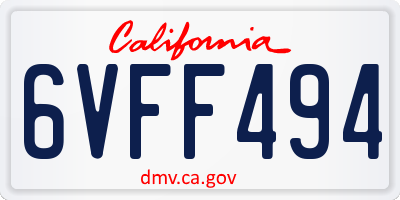 CA license plate 6VFF494