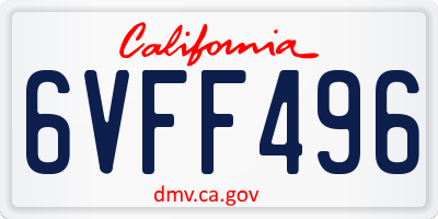 CA license plate 6VFF496