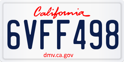 CA license plate 6VFF498
