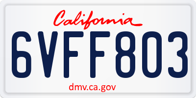 CA license plate 6VFF803