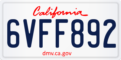 CA license plate 6VFF892