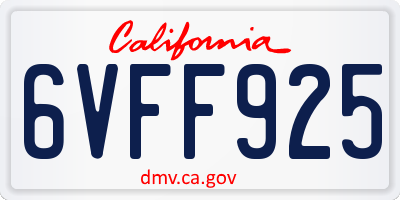 CA license plate 6VFF925