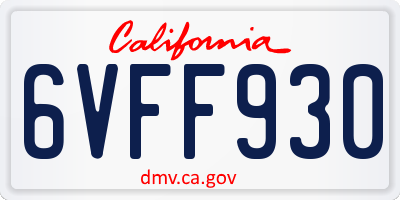 CA license plate 6VFF930