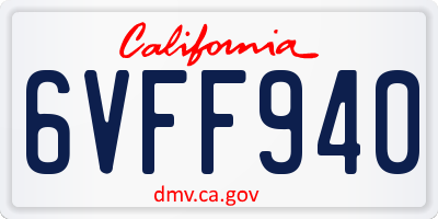 CA license plate 6VFF940